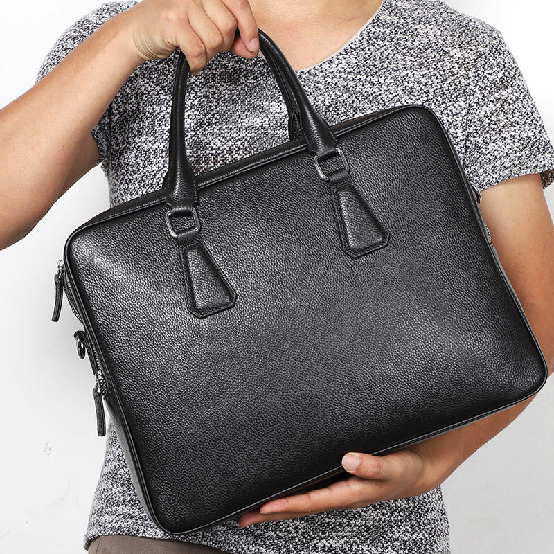 Sac à main pour homme en cuir de vachette, mallette horizontale grande capacité