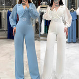 Fitted Jumpsuit With Pleated Long Sleeves And A Blazer Collar