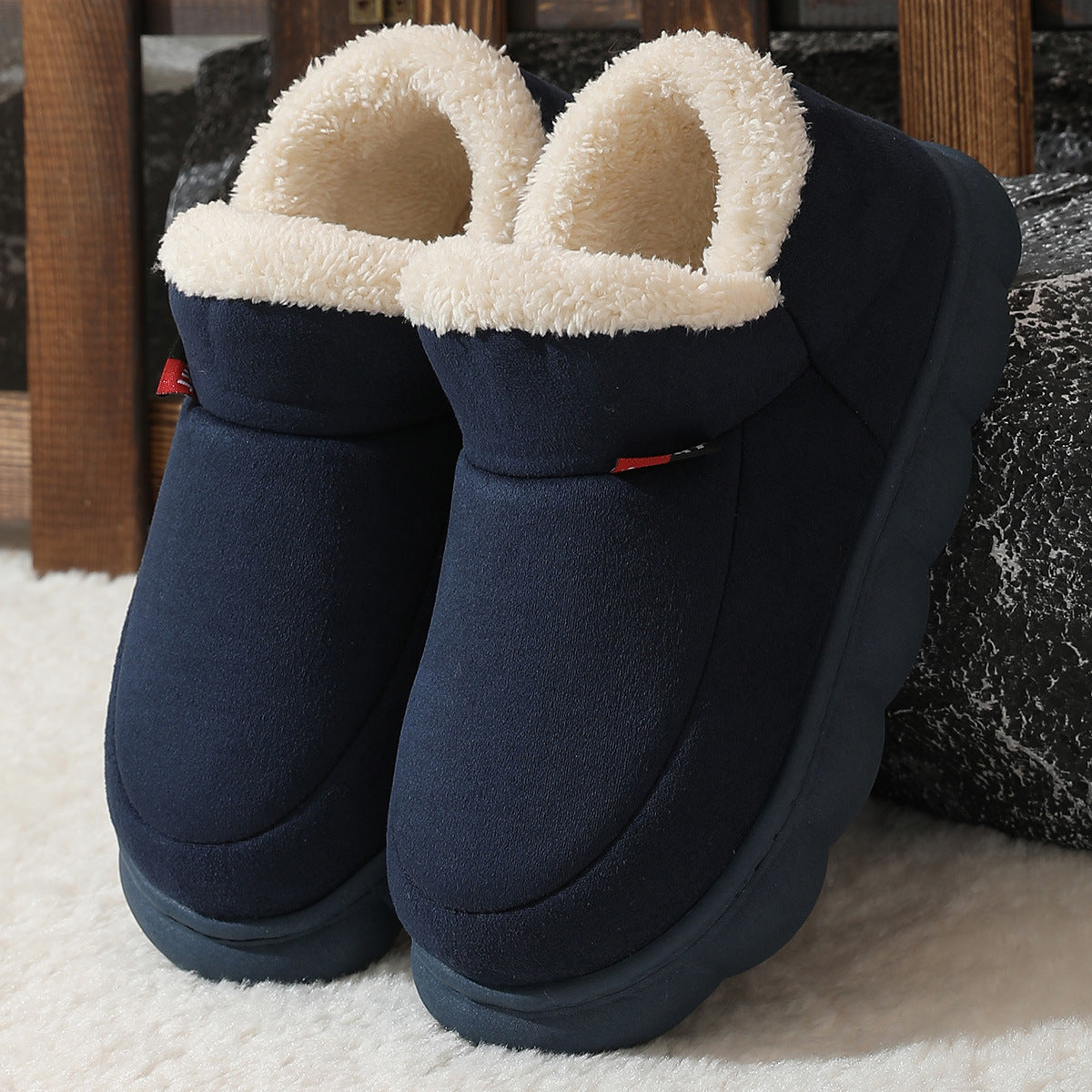 Winter Plush Cotton Shoes Women Men Warm Suede House Shoes For Parents Solid Color Thick-soled Garden Shoes Outdoor null