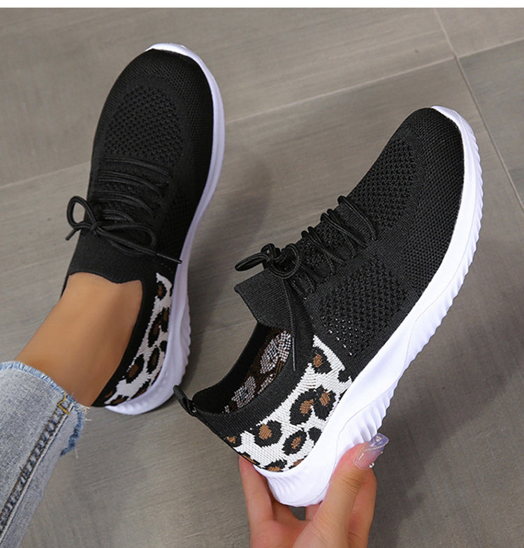 White Shoes Women Leopard Print Lace-up Sneakers Sports null