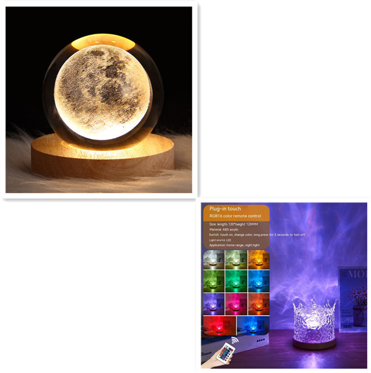 LED Water Ripple Ambient Night Light USB Rotating Projection Crystal Table Lamp RGB Dimmable Home Decoration 16 Color Gifts null