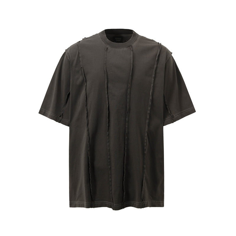 High Street American Retro Folding Patchwork Short-sleeved T-shirt Men