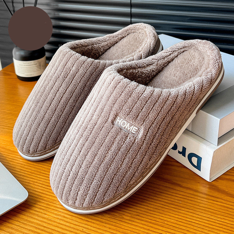 Solid Color Simple Cotton Slippers Winter Non-slip Home Warm Plush Slippers Household Indoor Couple Women's House Shoes null