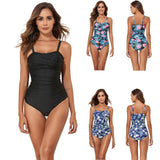 New Swimwear Fashion Conservative Printed Solid Color One Piece Swimsuit