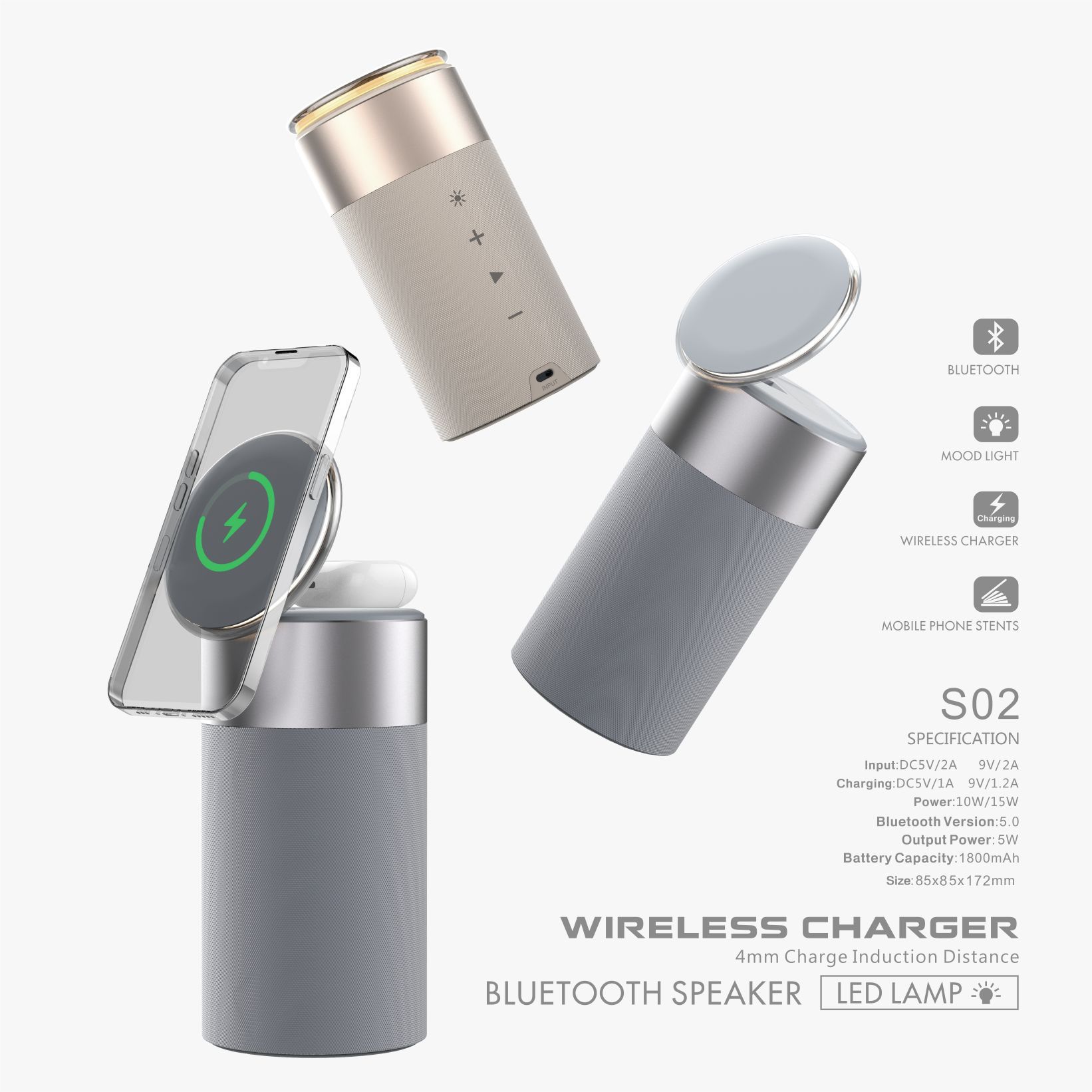 3 In 1 Multi-Function IPhone And AirPods Wireless Charger Portable Bluetooth Speaker With Touch Lamp For Home And Office null