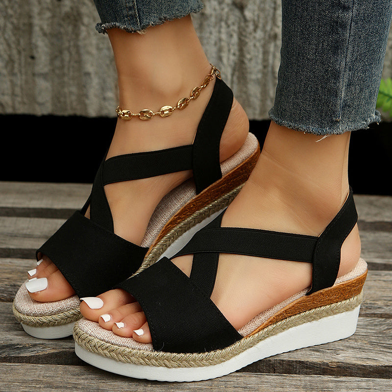 Wedge Sandals For Women Cross-strap Platform Gladiator Hemp Heel Shoes Summer null