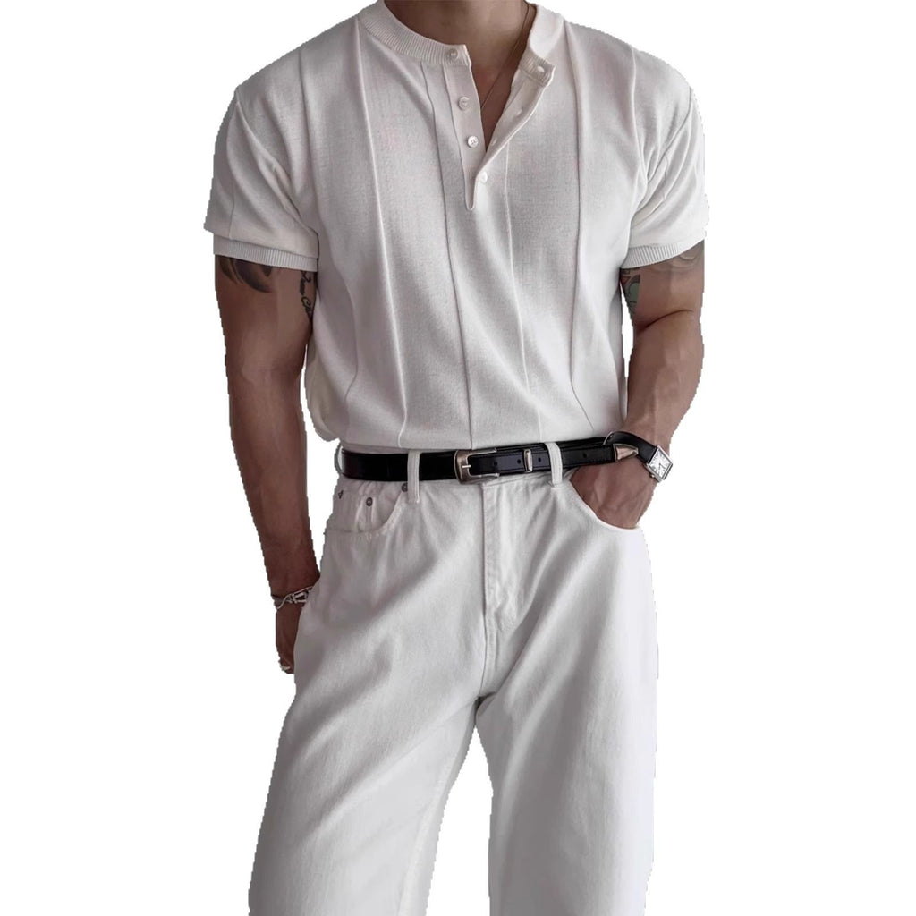 Vertical Stripes Slim Fit Business Ice Silk T-shirt