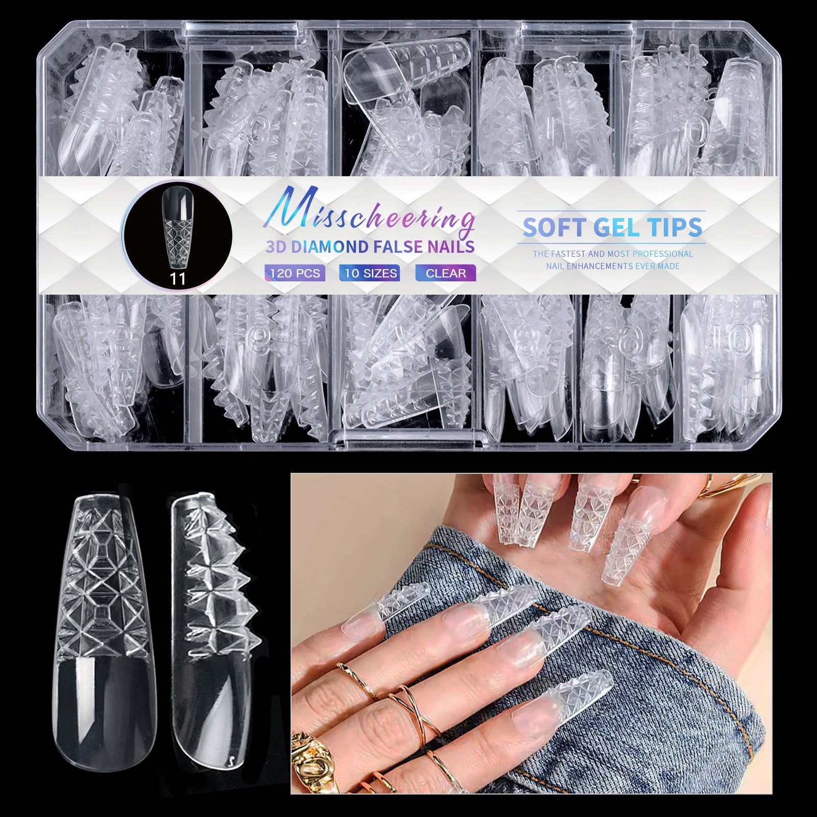 3D Diamond Wear Long Shaping Nail Tip