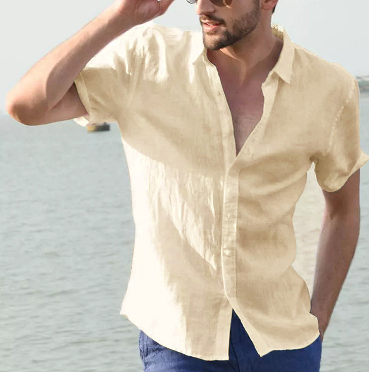 Summer Short-sleeved Shirt Casual Button Tops Men Clothing null