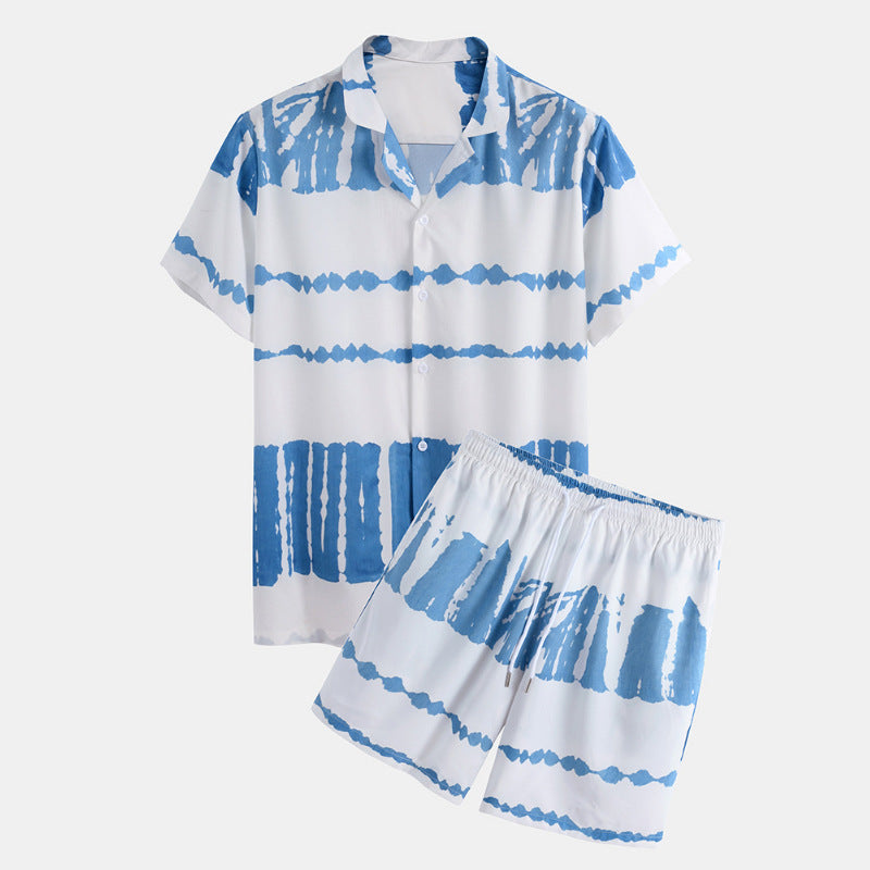 Personality Printing Lapel Shirt Loose Shorts Beach Suit