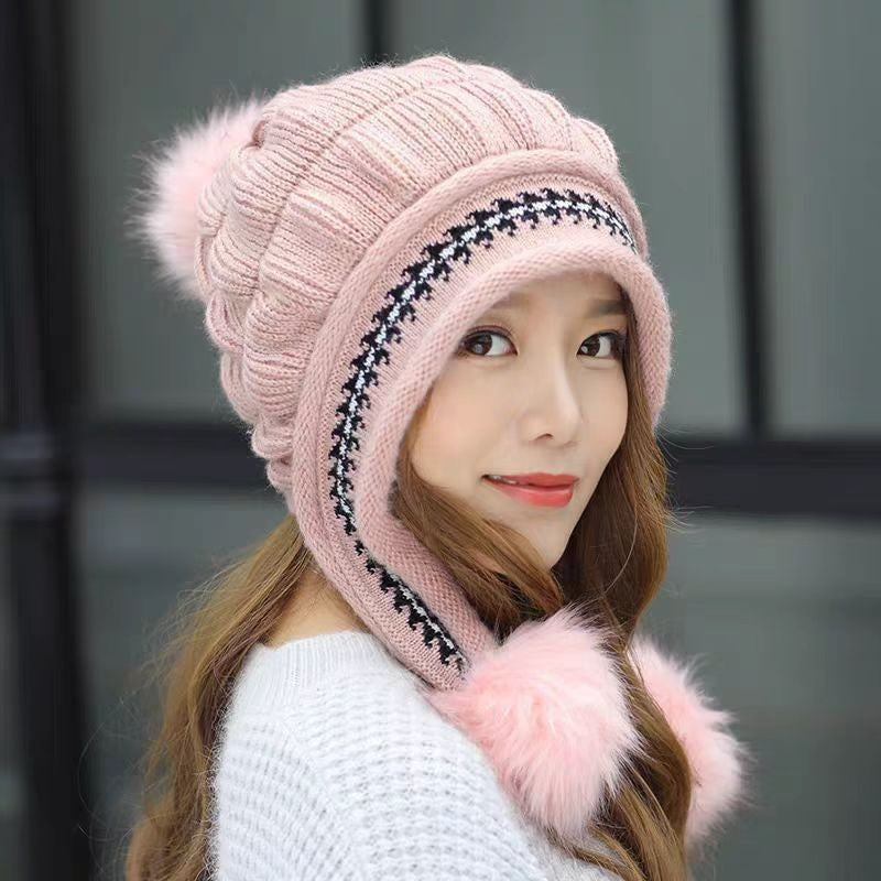 Cozy Knit Fleece-Feel Beanie With Ear Flaps & Pompom Warm Winter Hat For Women Perfect For Skiing & Outdoor Activities null