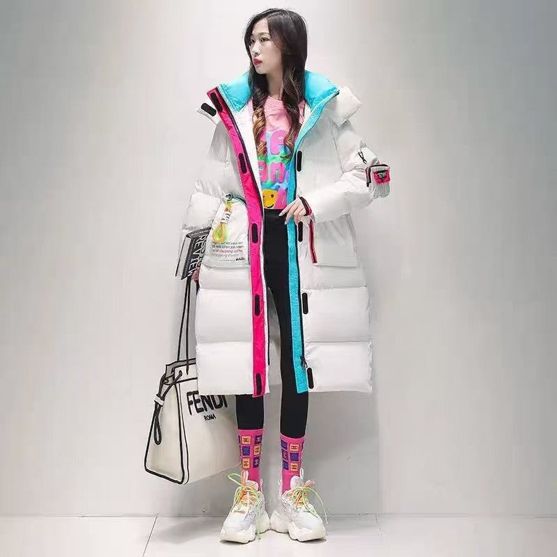 Loose Western Style Glossy Overknee Long Contrast Color Bread Coat null