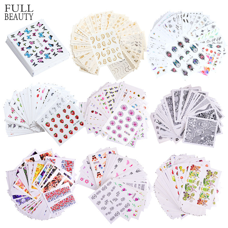 Nail Hot Watermark Stickers Suit Butterfly Fruit Lace Colorful Flowers Gold And Silver Gilding