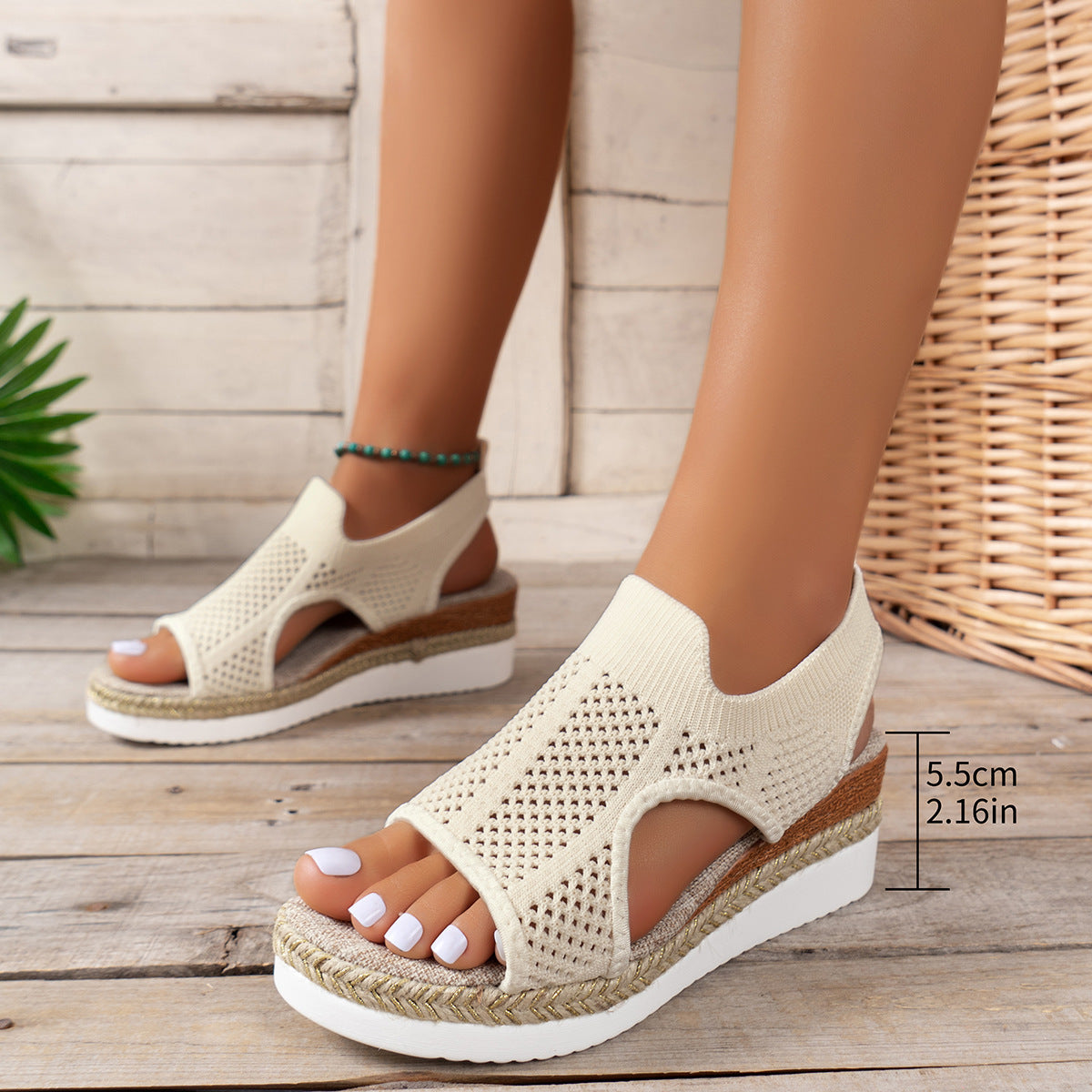 New Hollow Wedges Sandals Summer Fly Woven Breathable Mesh Shoes For Women Peep-Toe Sandals null