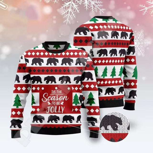 Christmas Chunky-knit Hoodie With Graffiti Tattoo And Vintage Print Unisex Harajuku-style Casual 3D Digital Design