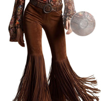 Womens Retro Western Fringe New Suede-Look Pants