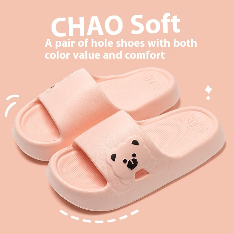 Cute Bear Home Slippers Summer Fashion Thick Bottom Non-slip Bathroom Slipper Women Men Couples Shoes null