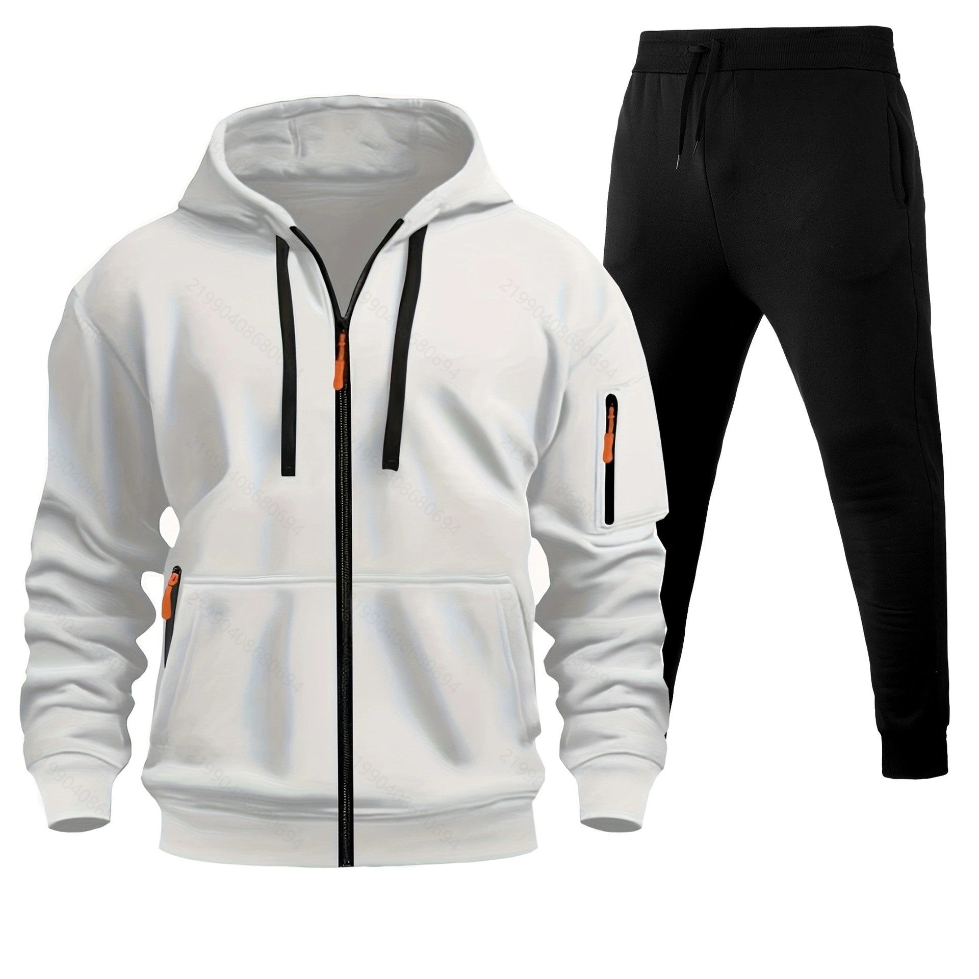 Men's Sports Hoodie Zip-up Multi-pocket Casual Hoodie Set
