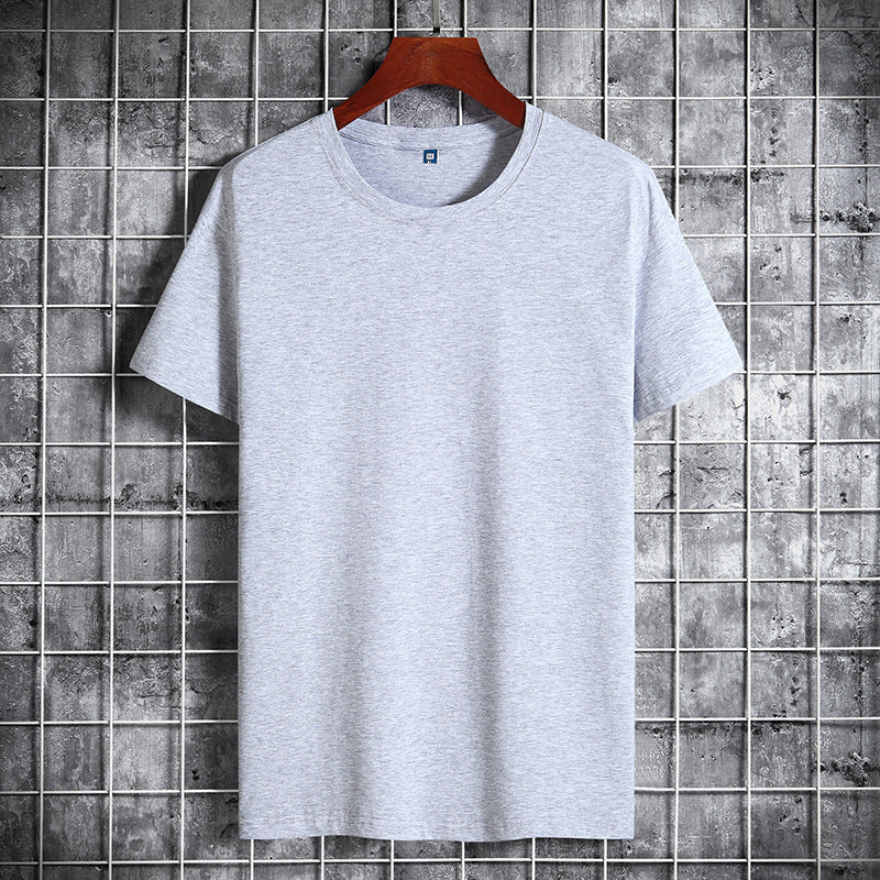 Cotton Short Sleeve T-shirt Men's Pure Color All-matching Round Neck Lycra Elastic Plus Size