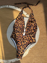 Sexy Bikini Jumpsuit Suspender Deep V Black And White Cross Thin Swimsuit