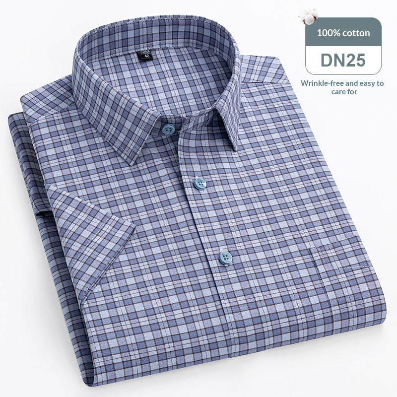 Men's Pure Cotton Short-sleeved Oxford Check Shirt