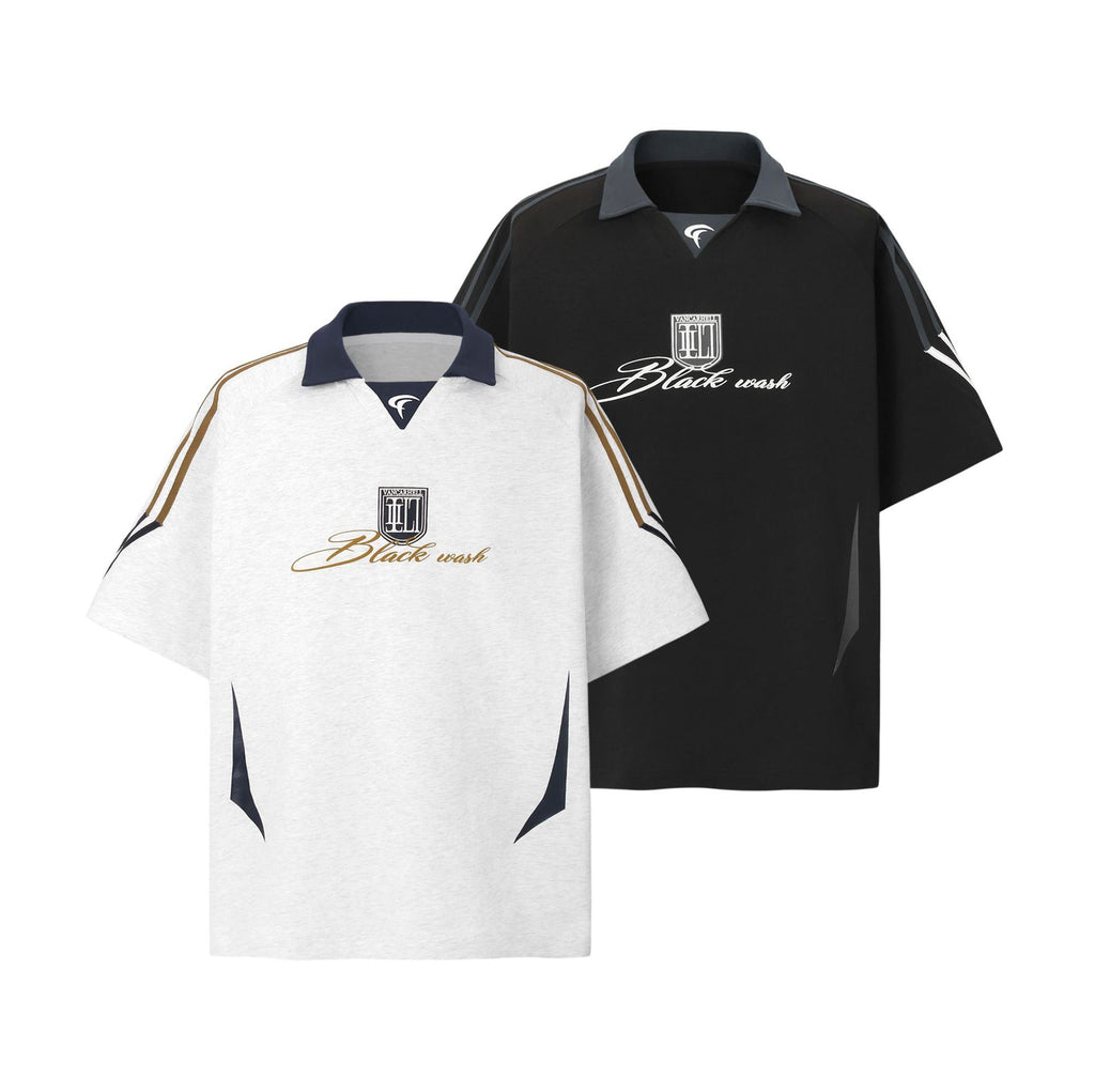 Lapel Sweatshirt Locomotive Style V-neck Patchwork Short-sleeved T-shirt For Men And Women