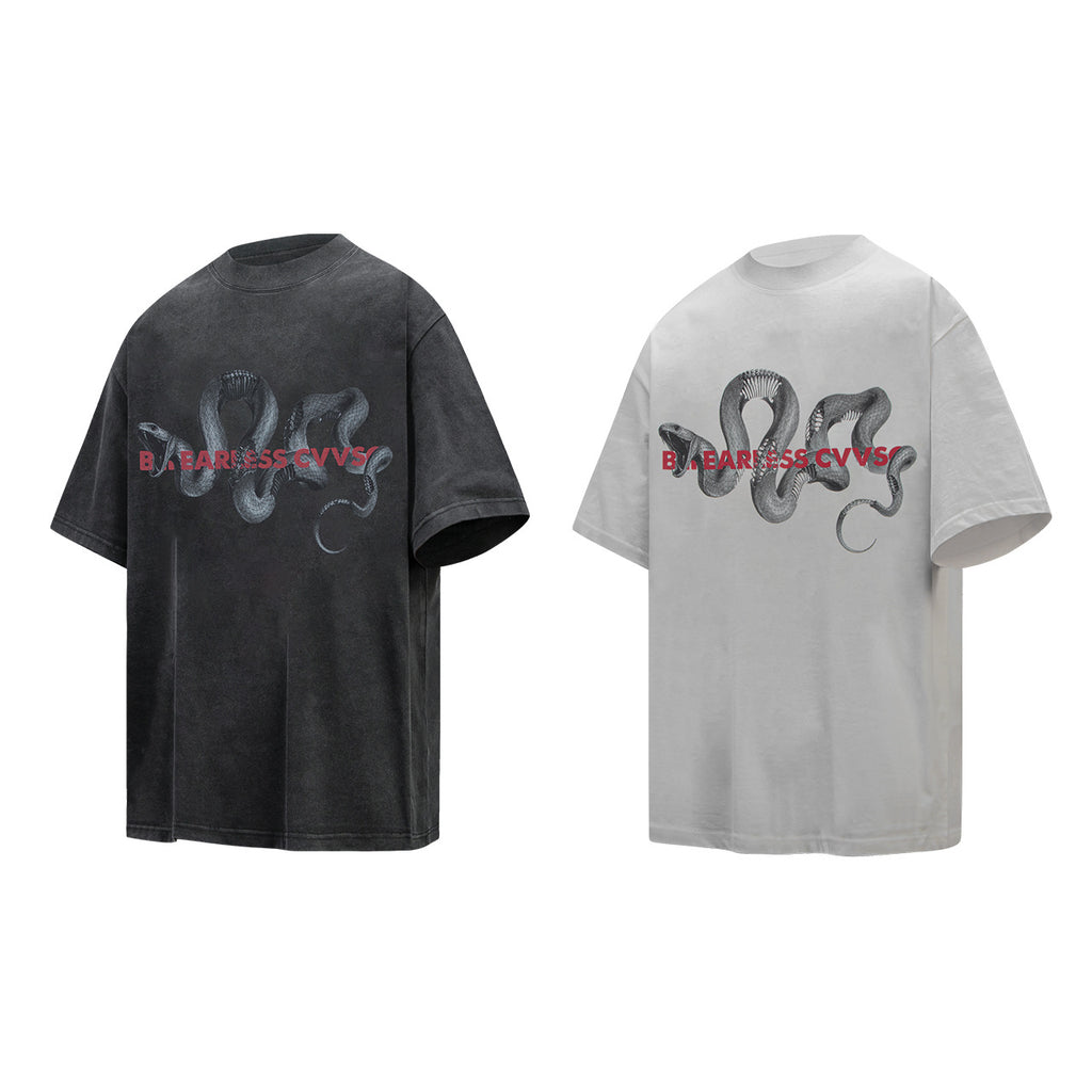 Men's Snake Year Pattern Design Loose High-end Short Sleeve