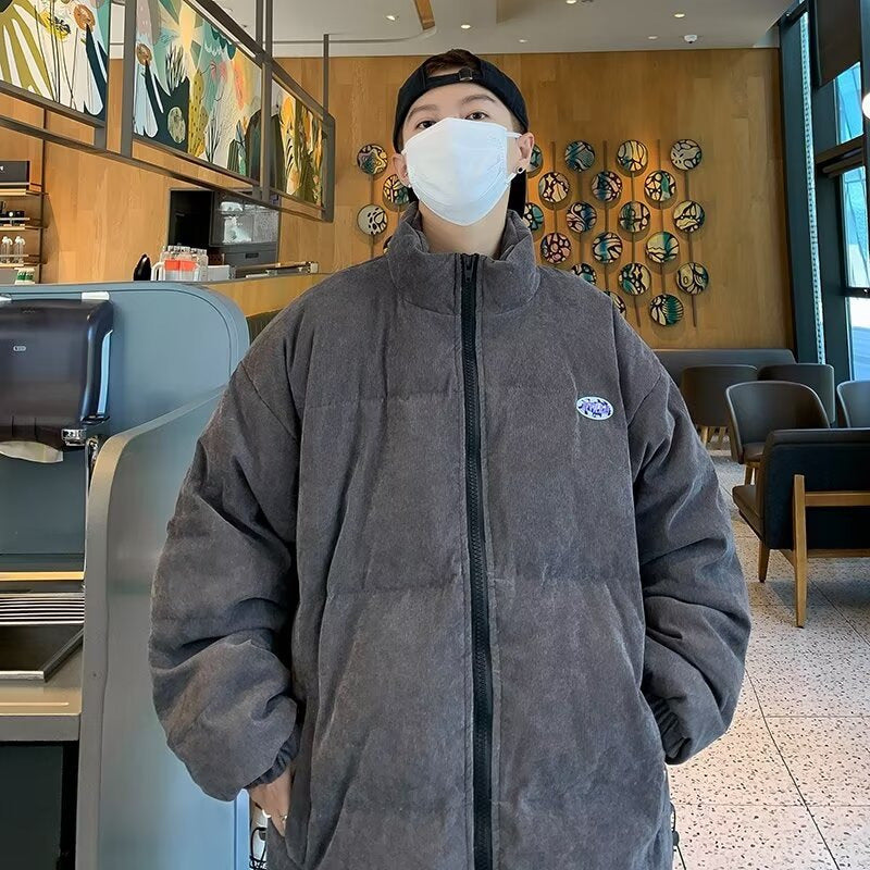 Retro-style Thickened Loose-fit Men's Coat With A Stand-up Collar