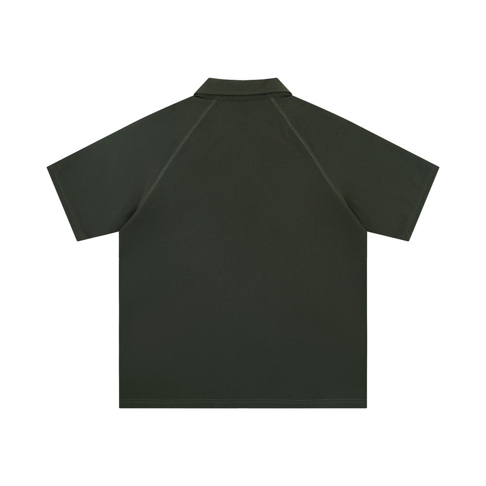 Men's Sports Topstitching Half Zipper And Lapel Short Sleeve