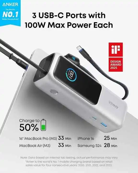 Anker Power Bank 25,000mAh 165W Fast Charging with Built - In and Cables ,Ultra - Fast Portable Charger for Dual Laptops 25000 mah Anker Power Bank 25,000mAh 165W Fast Charging with Built - In and Cables ,Ultra - Fast Portable Charger for Dual Laptops - shop_name