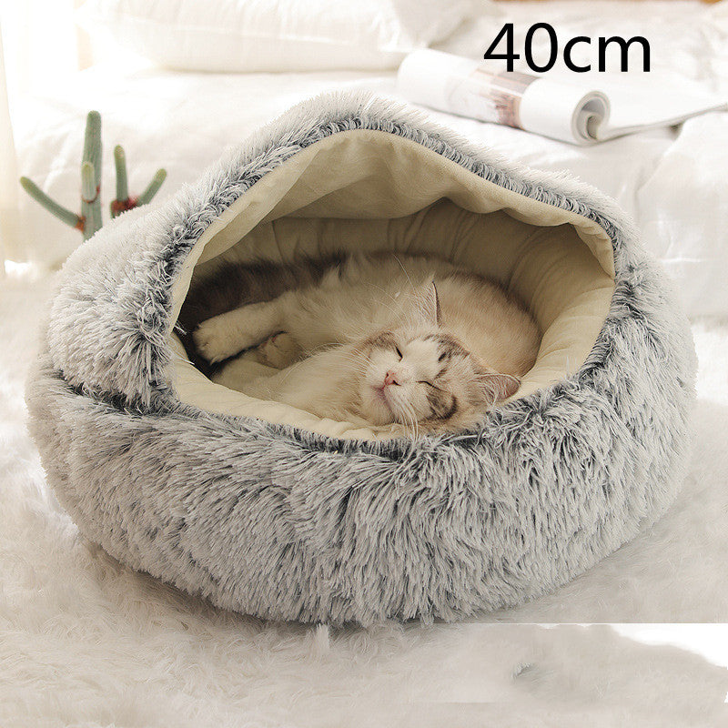 2 In 1 Dog And Cat Bed Pet Winter Bed Round Plush Warm Bed House Soft Long Plush Pets Bed Pet Products null