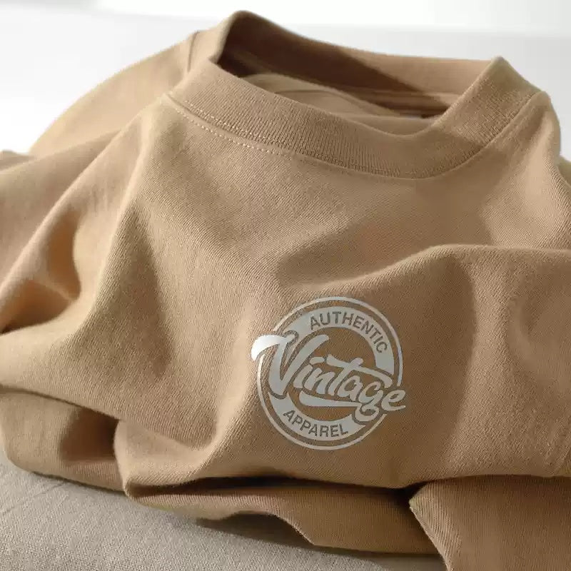 Combed Cotton Short Sleeve In Tan Color T-shirt Loose Letter Print Top