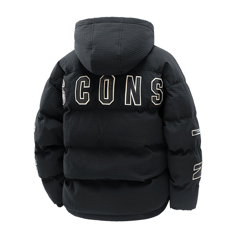Men's Cotton-padded Coat Hooded Letter-print Winter Leisure Warm Top