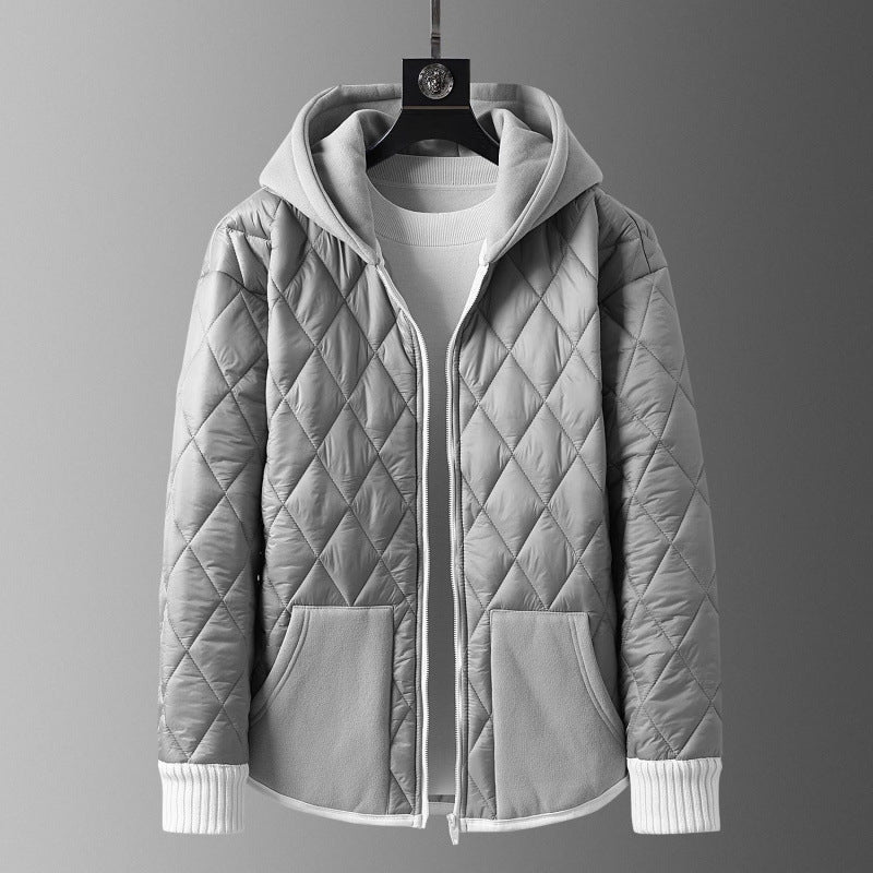 Winter Hooded Cardigan And Padded Cotton Jacket TwoPiece Set gray quilted hooded men’s slim fit thick warm casual jacket