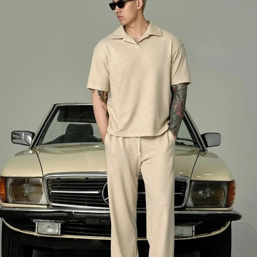 Lapel Short-sleeved T-shirt Men's Casual Top And Trousers Suit