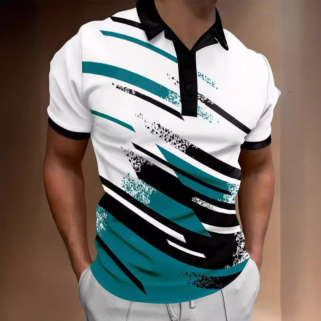 3D Digital Printing Lapel Pullover Leisure Short Sleeve