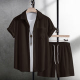 Summer Men's Casual Shirt Short Sleeve Beach Pants Suit