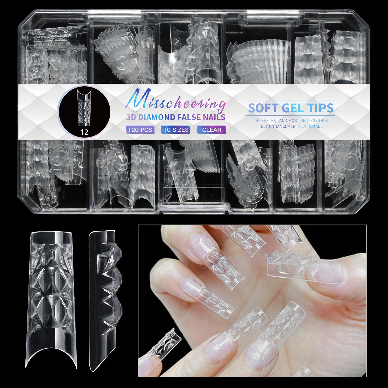 3D Diamond Wear Long Shaping Nail Tip