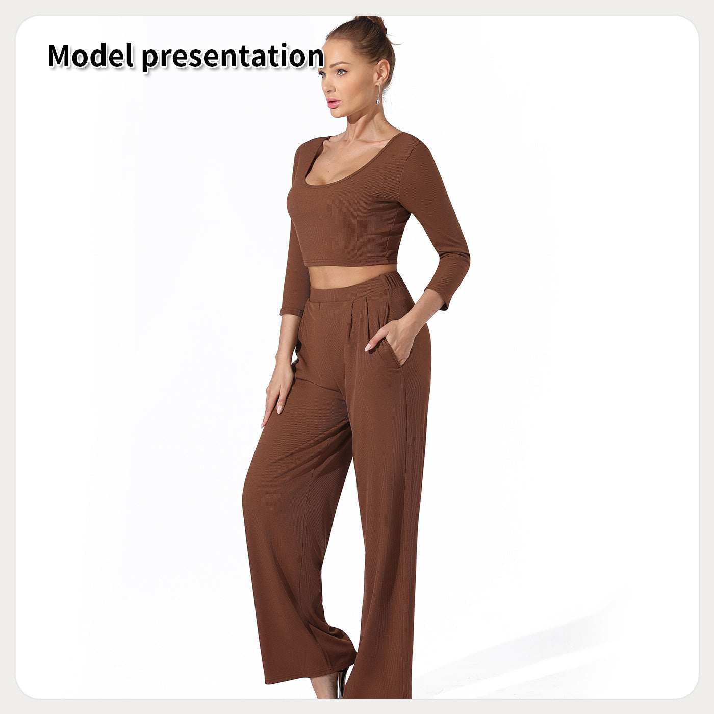 Women's Fashion Simple Solid Color Top Pants Set null