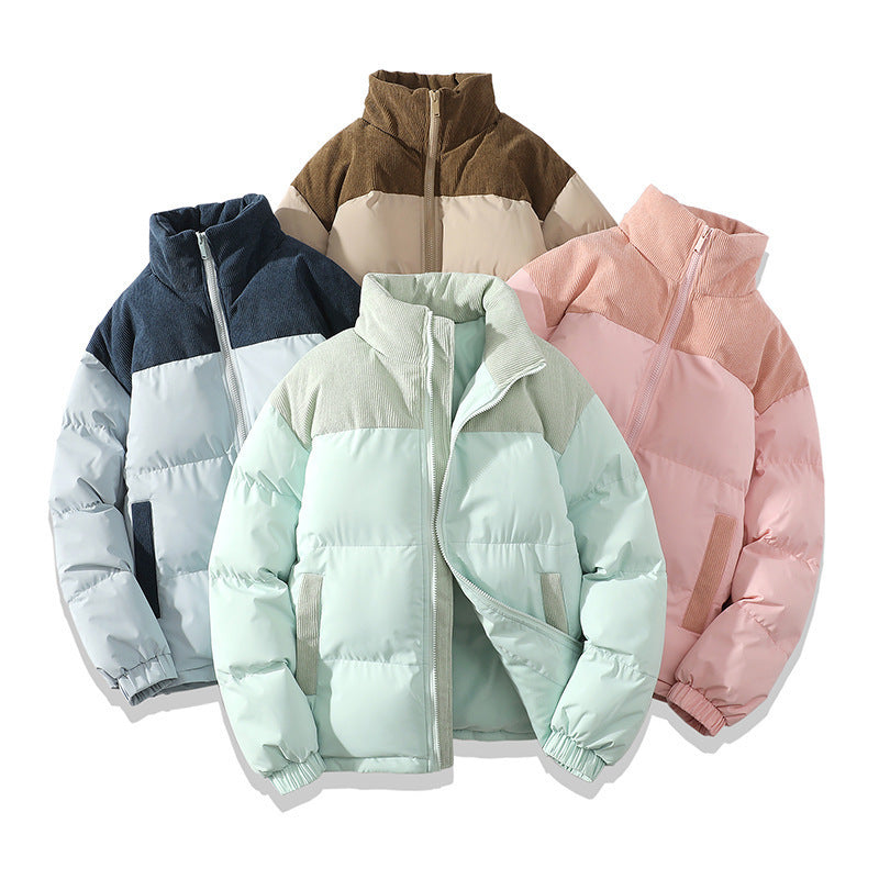 Winter Stand Collar Contrast-colored Coat Cotton Padded Jacket For Men Women Clothing null