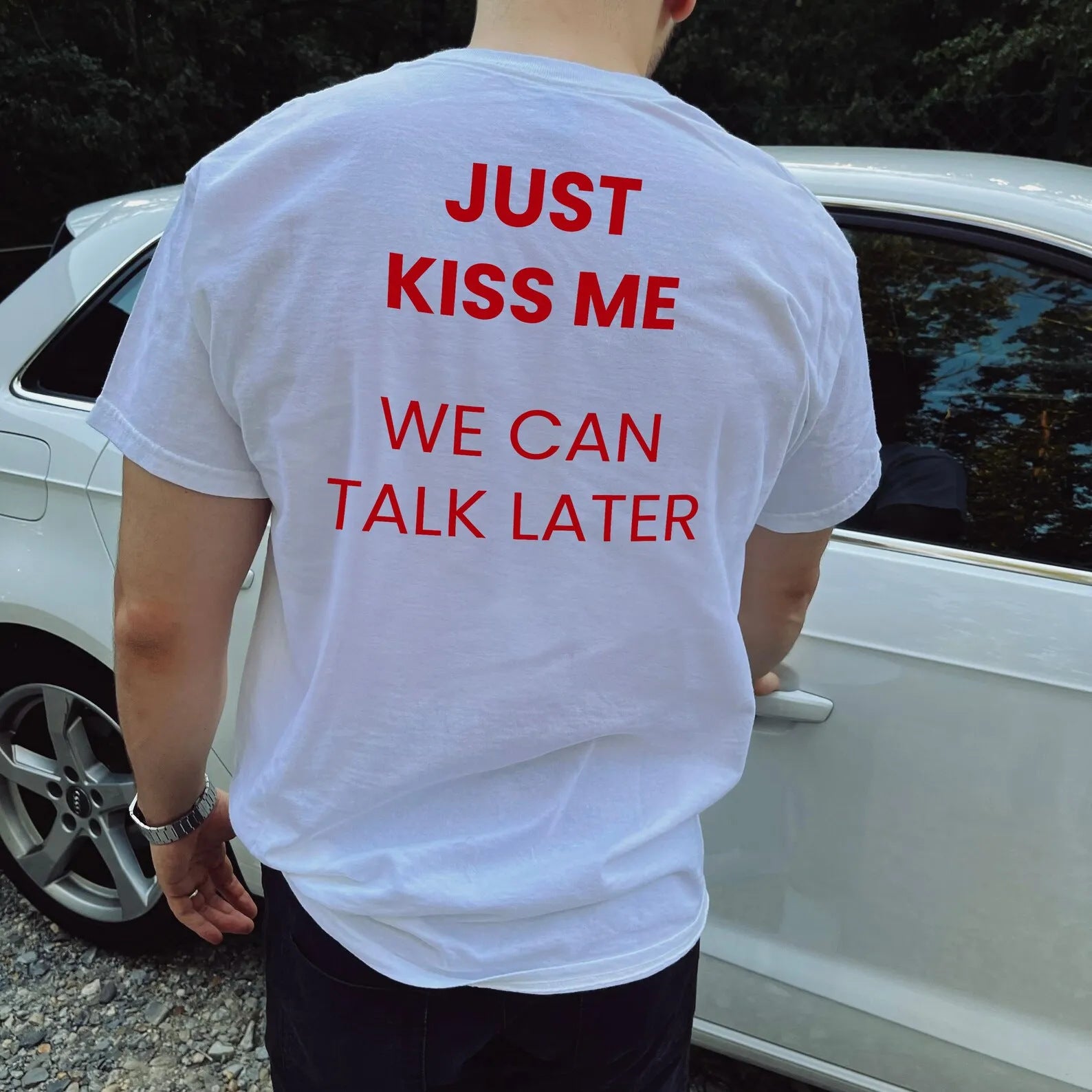 JUST KISS ME WE LATER Men's Printed Short Sleeve