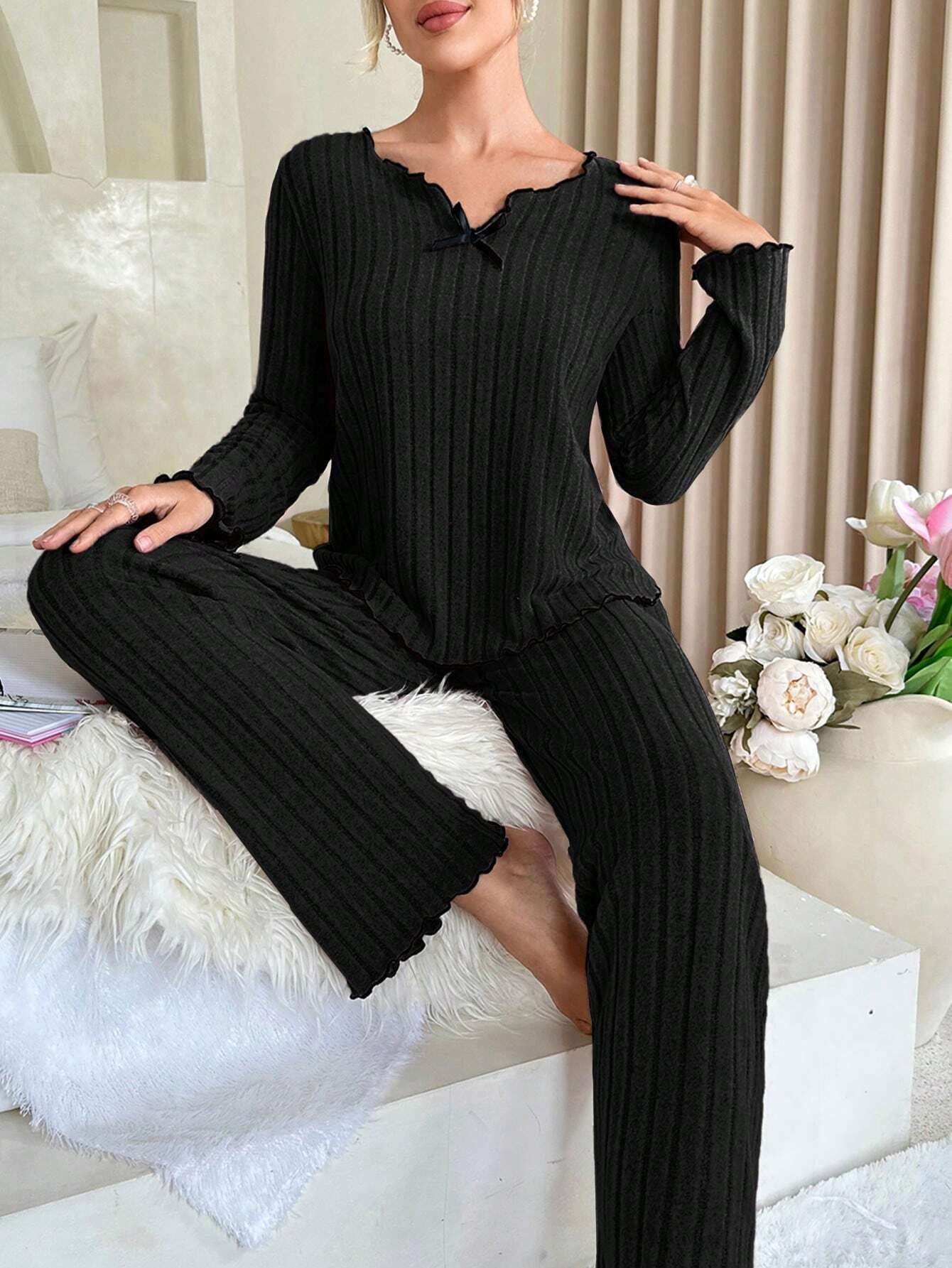 Black Edge Twisted Edge Leisure Pajamas Suit null