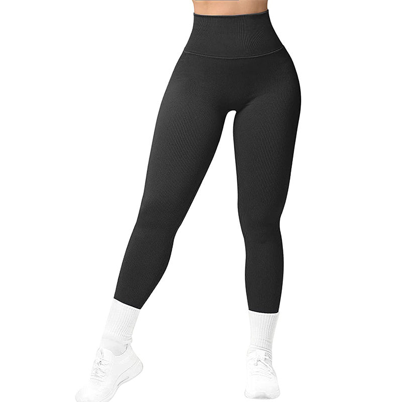 High Waist Seamless Leggings Threaded Knitted Fitness Pants Solid Women's Slimming Sports Yoga Pants Elastic Running Sport Leggings null