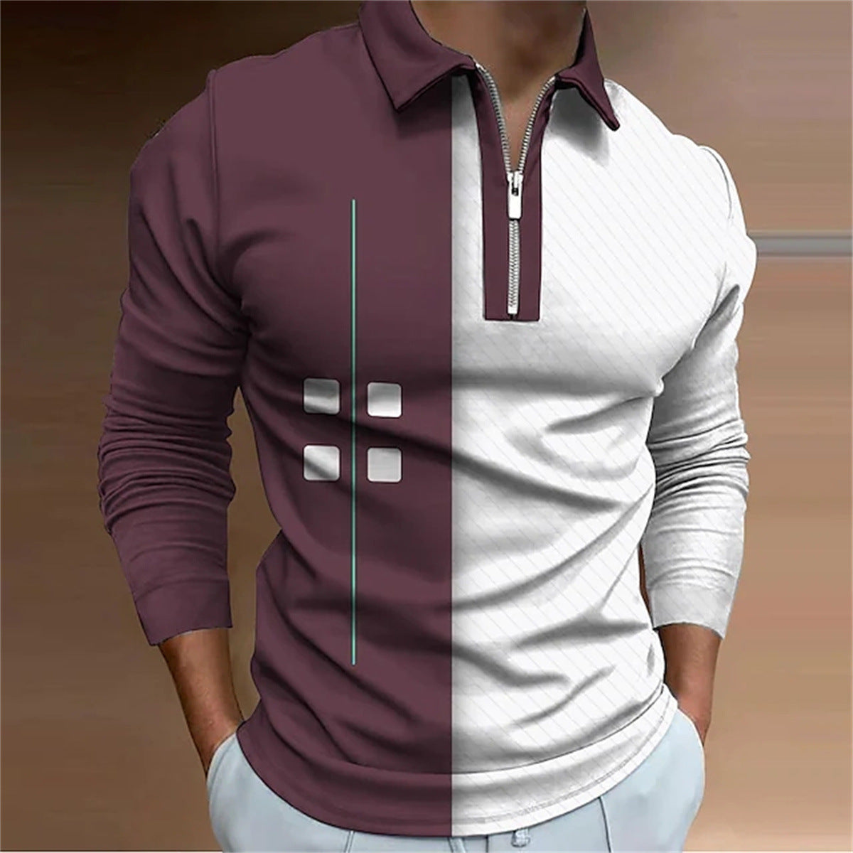 European And American Men's Lapel Polo Shirt Fashion Casual Long Sleeve