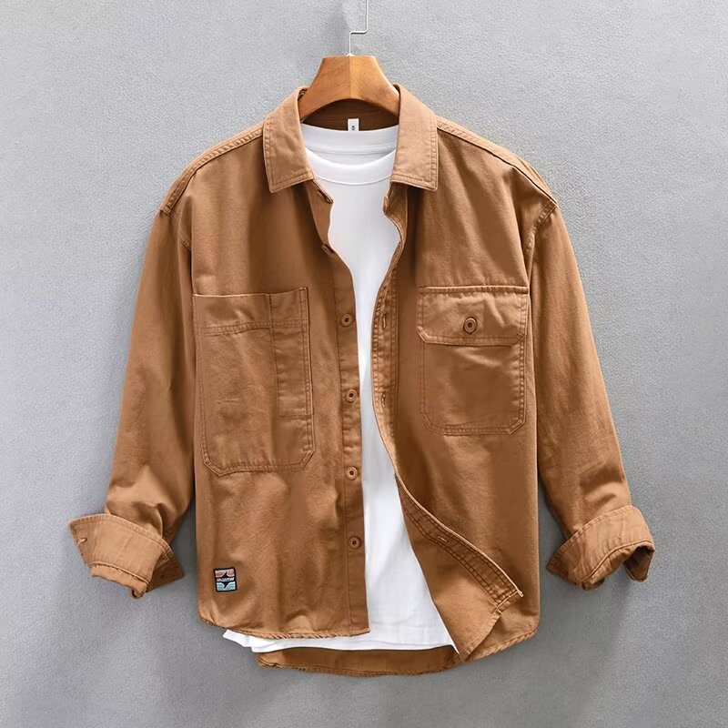 Mens Loose-fitting Plus-size Long-sleeve Shirt Jacket For Fall