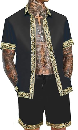 Men's Casual Loose Short Sleeves Shirt Shorts Hawaii Suit