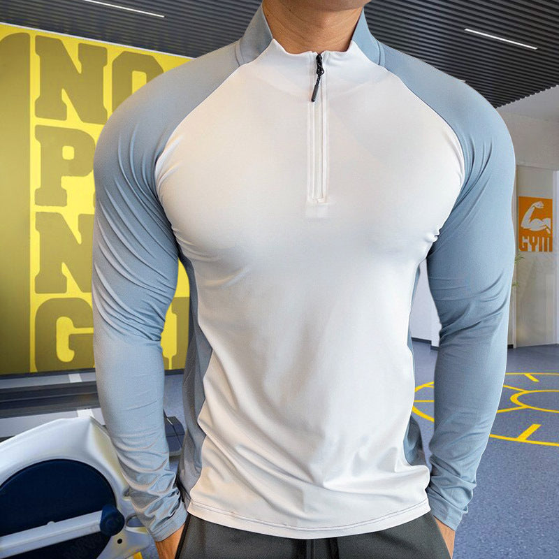 Mock Neck Half-zip Solid Color Gym Suit null