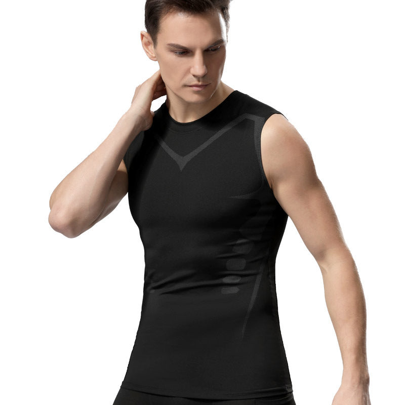 Men's Exercise Workout Quick-drying Breathable Slim Fit Tight Stretch Vest null