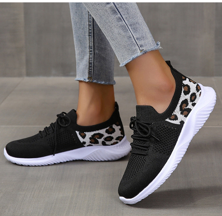 White Shoes Women Leopard Print Lace-up Sneakers Sports null