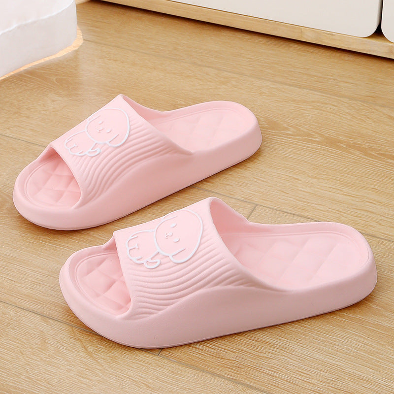 Cute Cartoon Dog Slippers Summer Solid Color Non-slip Rhombus Bathroom Slipper Indoor House Shoes For Men Women Couples null